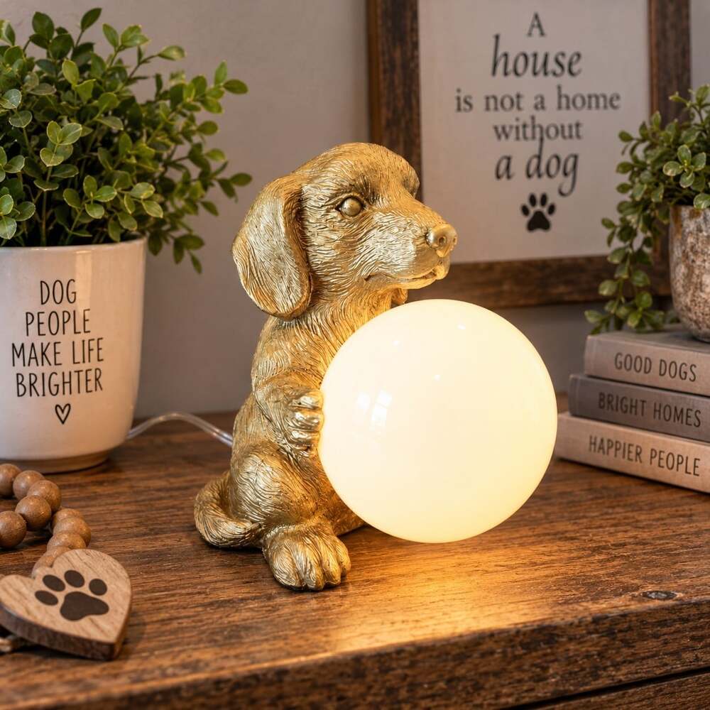 New Retro Gold Round Globe Puppy Animal Night Light Kid Bedside Lamp